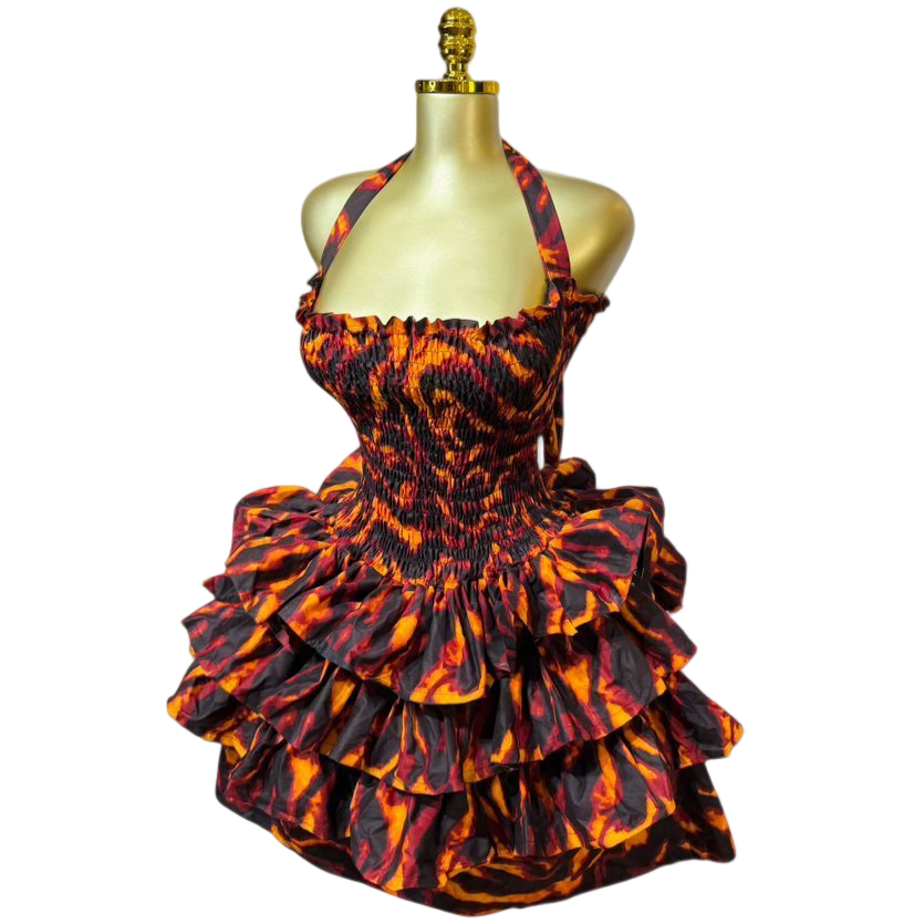 Red Ankara Ruffle Dress