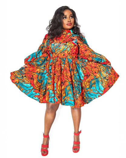 Colorful Teal and Orange Ankara Dress