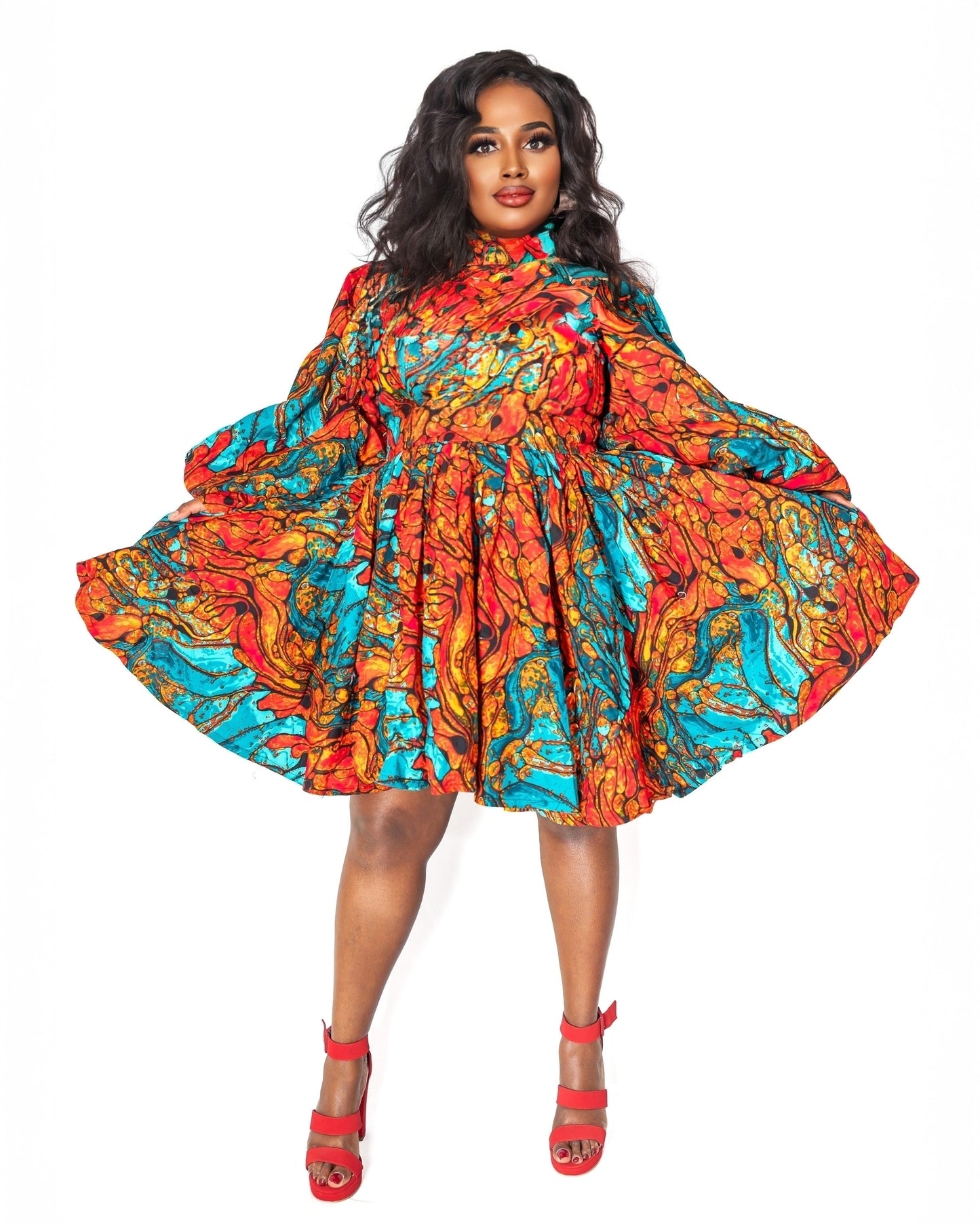 Colorful Teal and Orange Ankara Dress