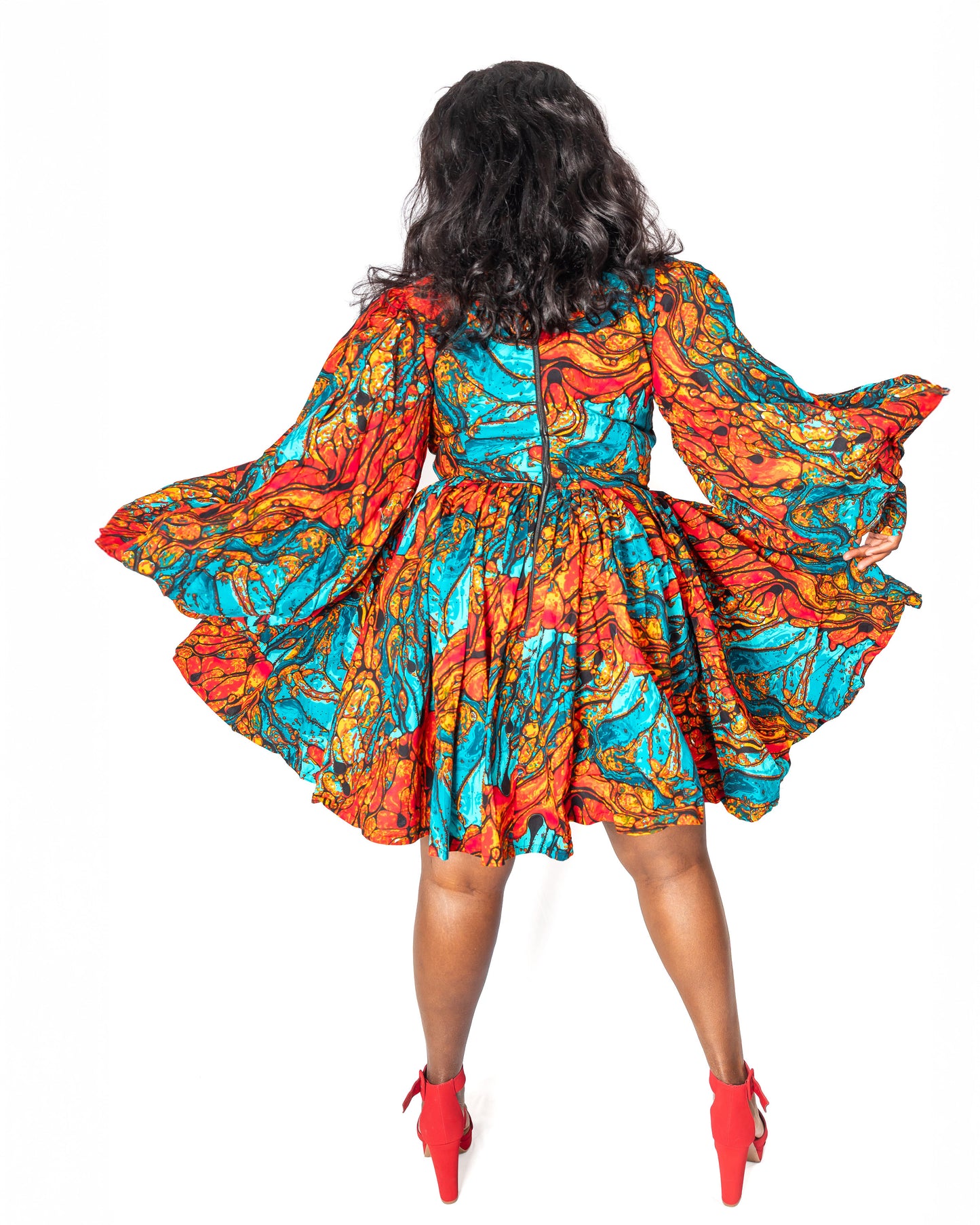 Colorful Teal and Orange Ankara Dress