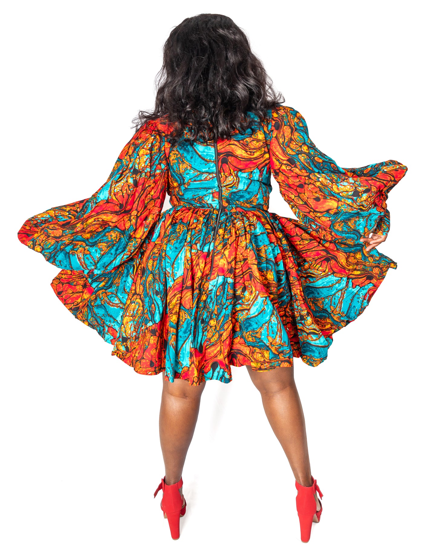 Colorful Teal and Orange Ankara Dress