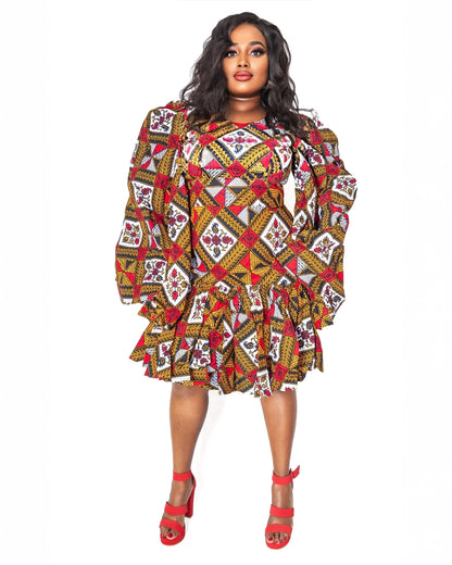 Ankara Wide-Sleeve Flare Dress