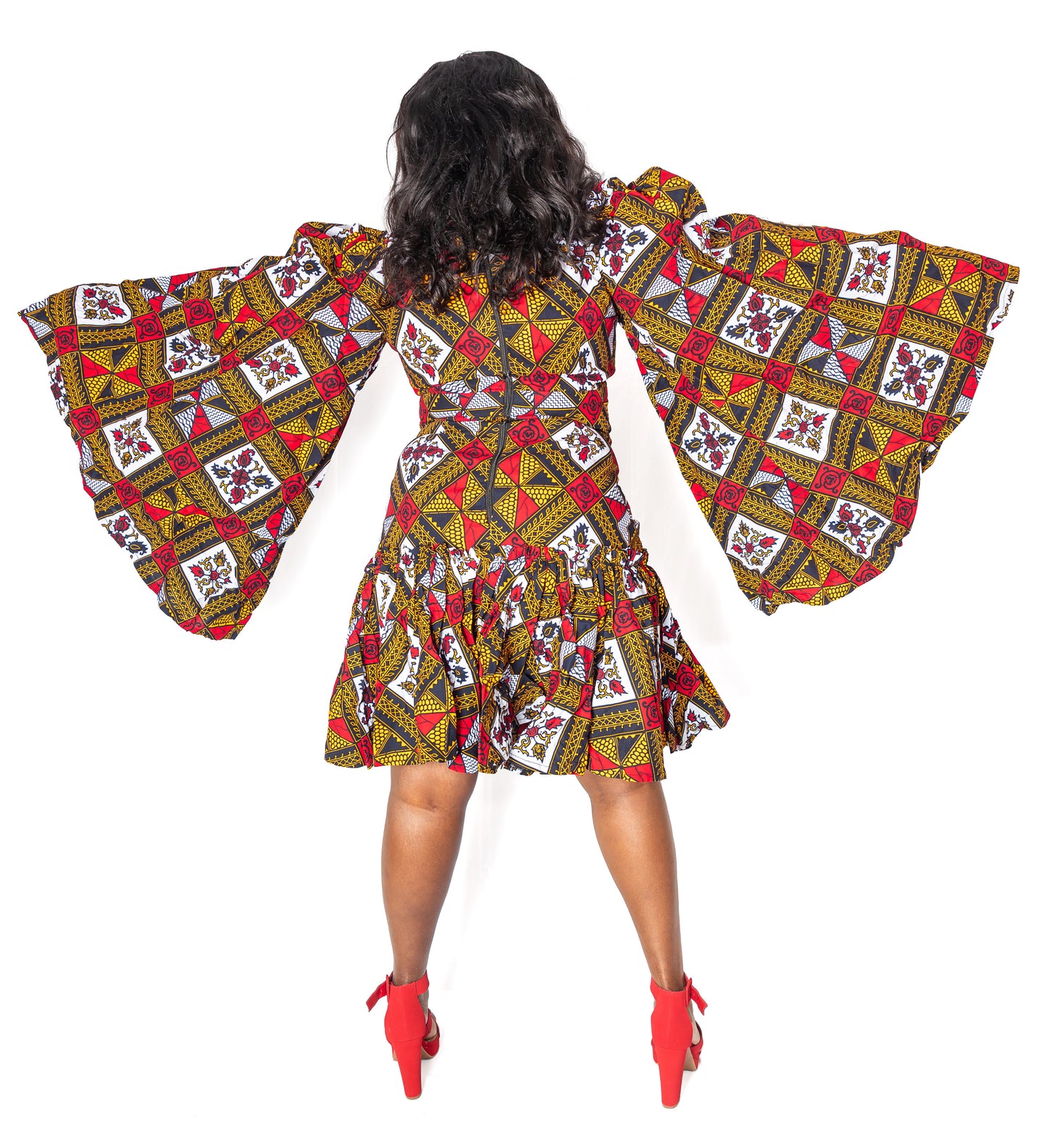 Ankara Wide-Sleeve Flare Dress