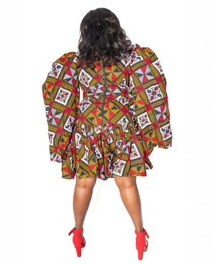 Ankara Wide-Sleeve Flare Dress