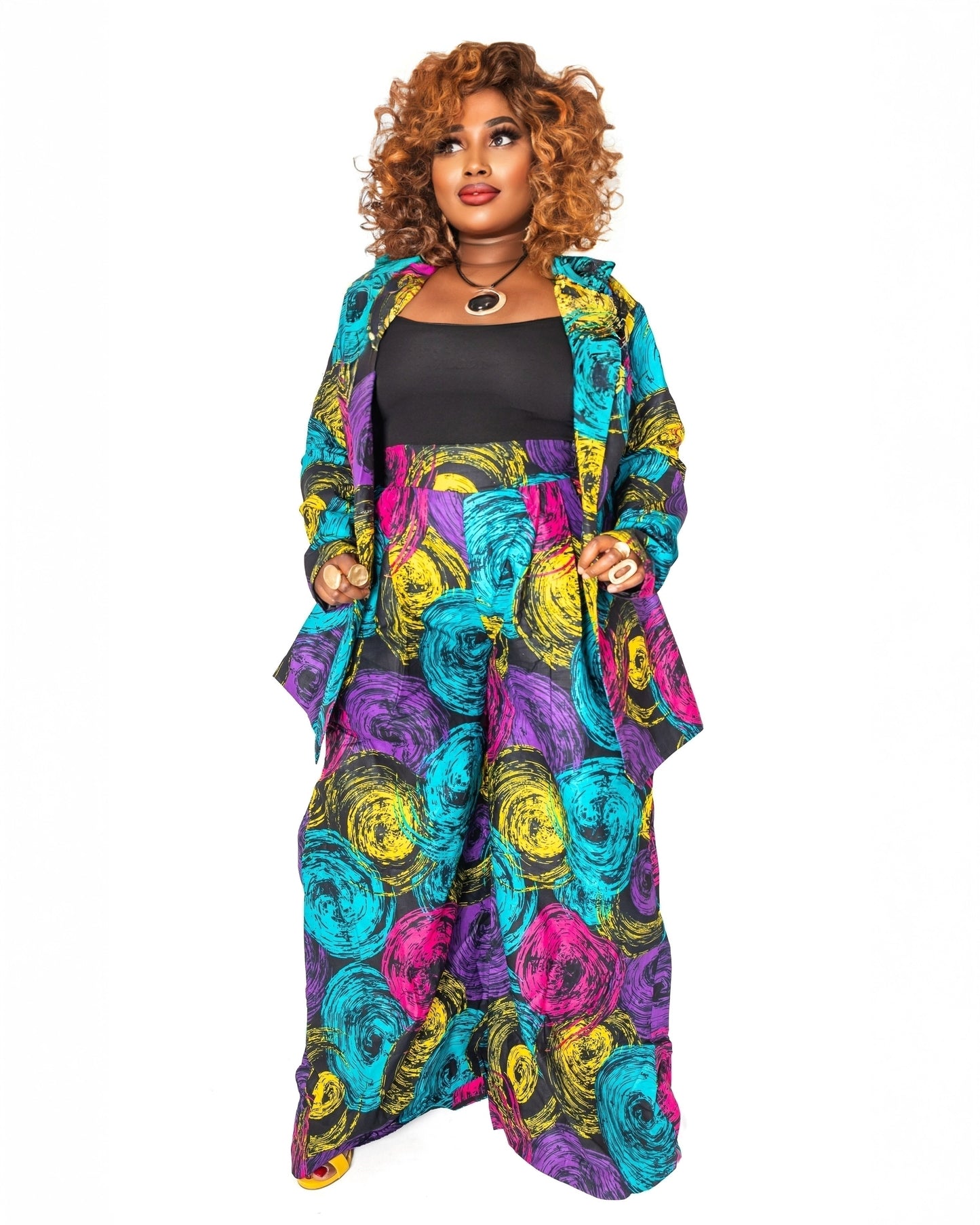 Bold Ankara Swirl Pant & BLazer– Wide Leg Design
