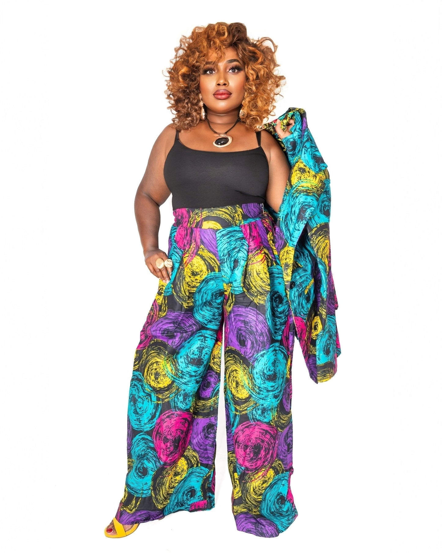 Bold Ankara Swirl Pant & BLazer– Wide Leg Design
