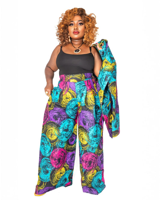 Bold Ankara Swirl Pant & BLazer– Wide Leg Design