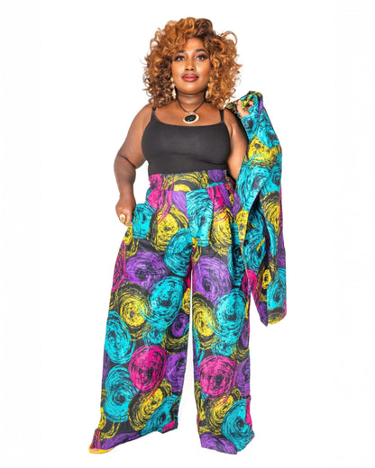 Bold Ankara Swirl Pant & BLazer– Wide Leg Design