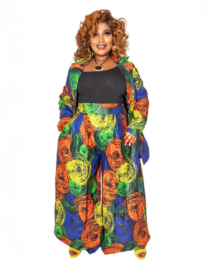 Bold Ankara Swirl Pant & BLazer– Wide Leg Design