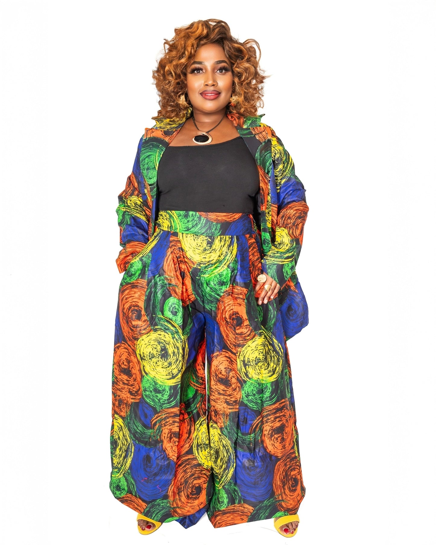 Bold Ankara Swirl Pant & BLazer– Wide Leg Design