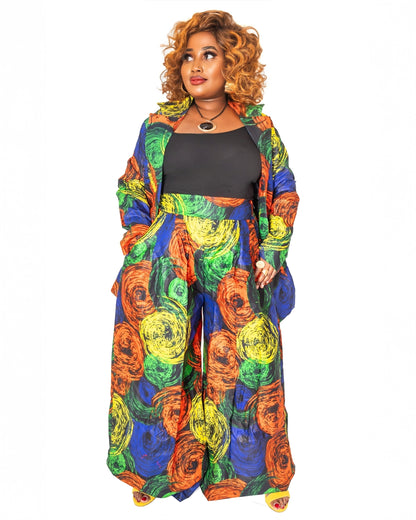 Bold Ankara Swirl Pant & BLazer– Wide Leg Design