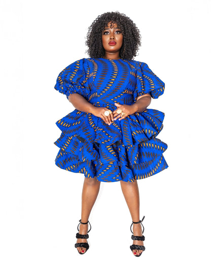 Royal Blue Ankara Ruffle Layers Dress