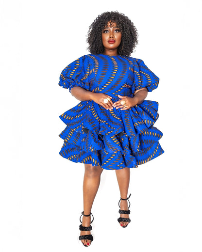 Royal Blue Ankara Ruffle Layers Dress