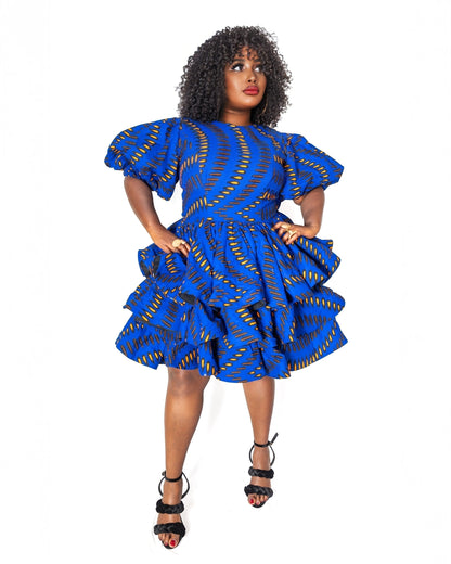 Royal Blue Ankara Ruffle Layers Dress