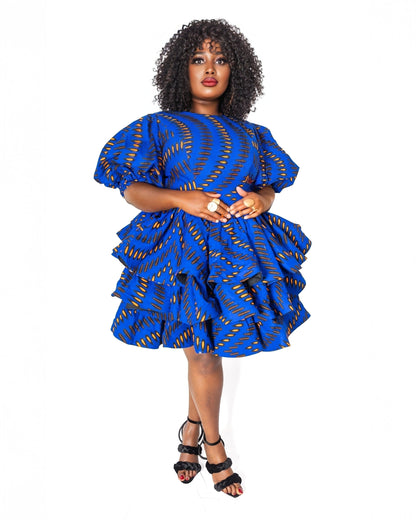 Royal Blue Ankara Ruffle Layers Dress