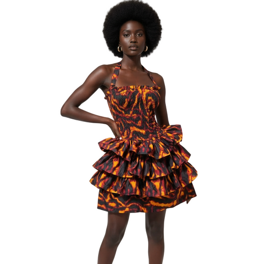 Red Ankara Ruffle Dress