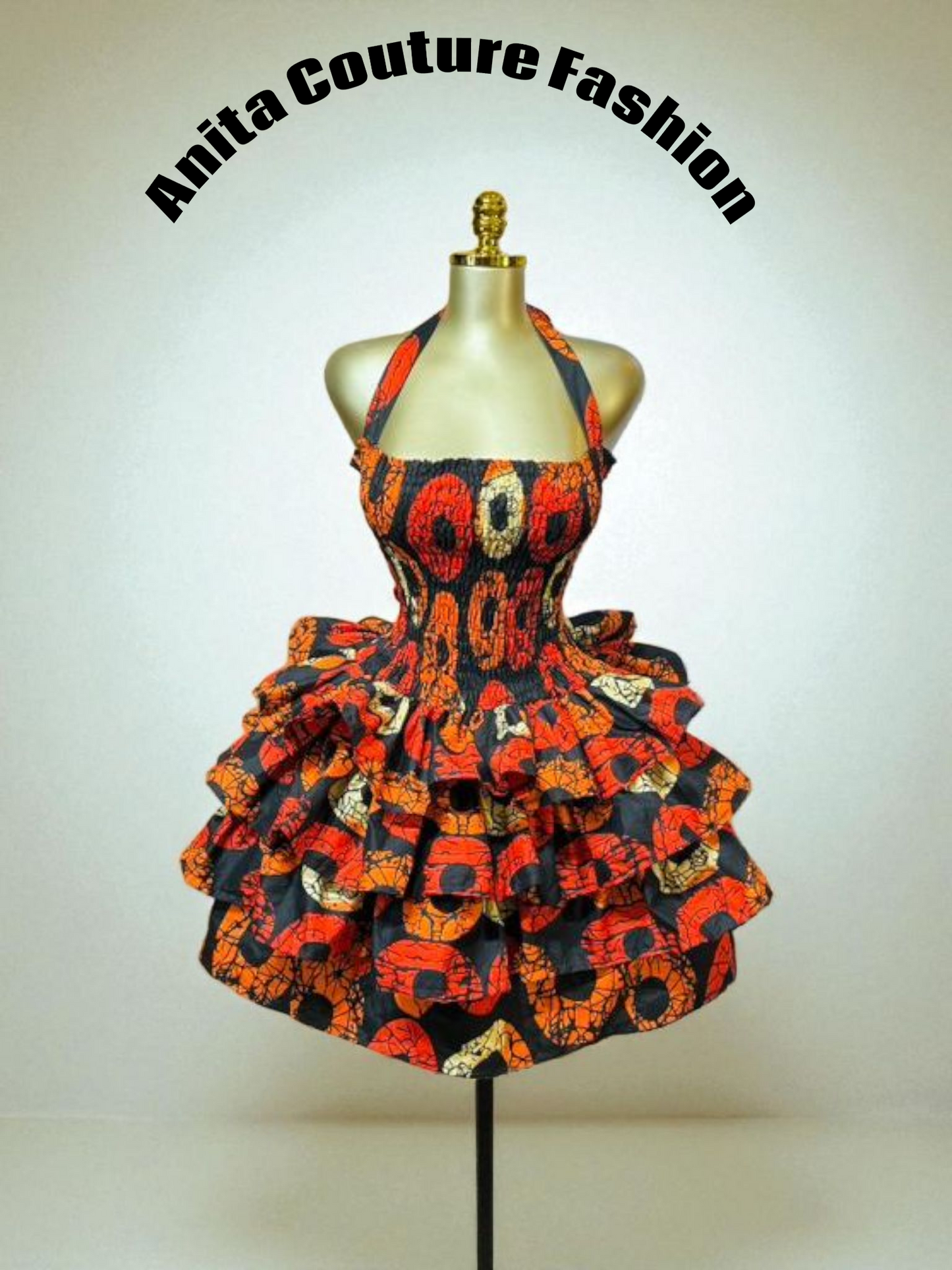 Orange & Black Ankara Ruffle Dress