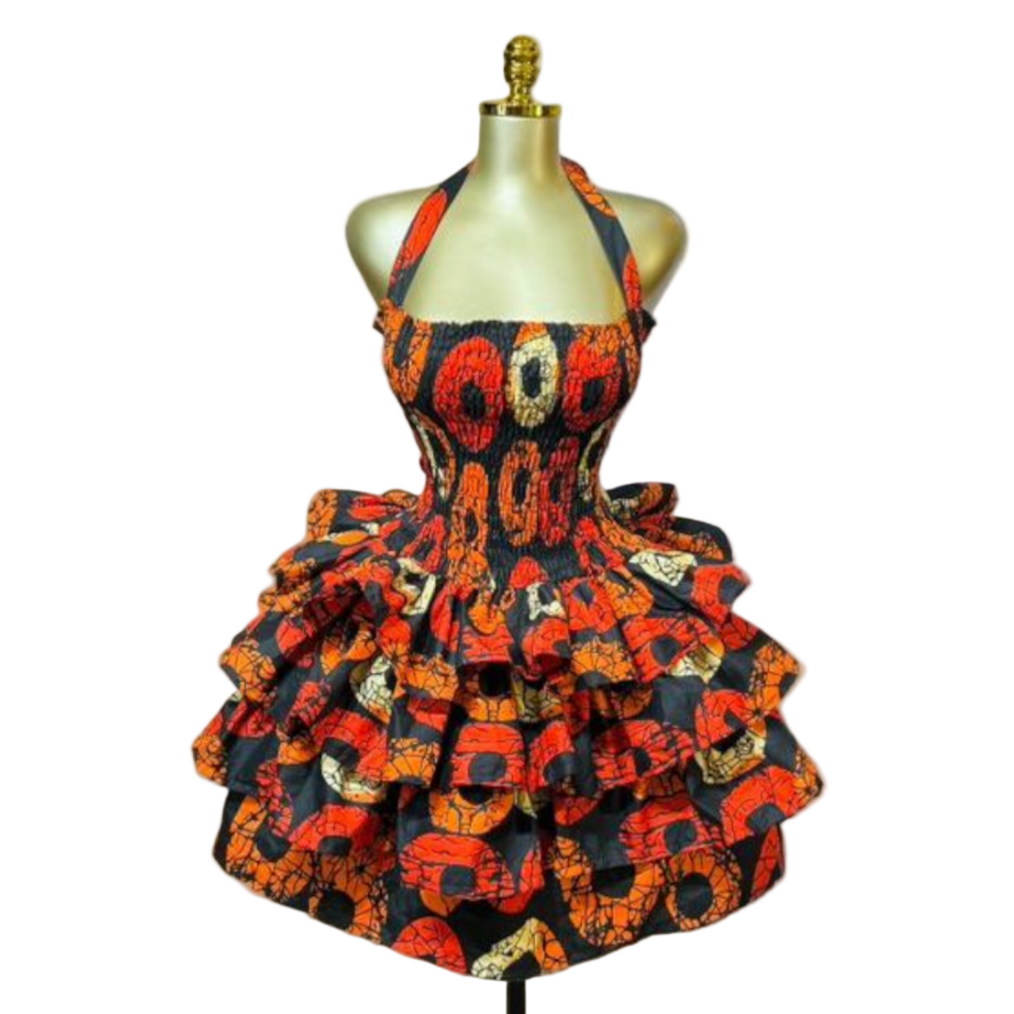 Orange & Black Ankara Ruffle Dress