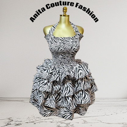 Zebra Ruffle Ankara Dress