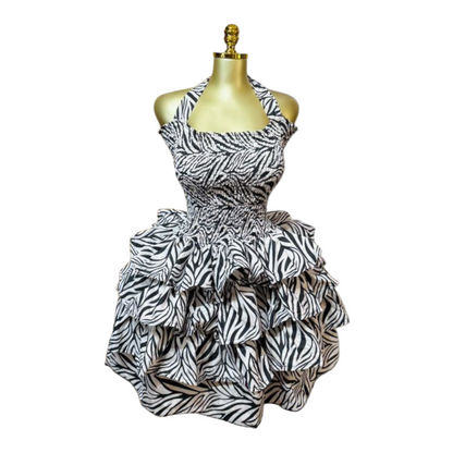 Zebra Ruffle Ankara Dress