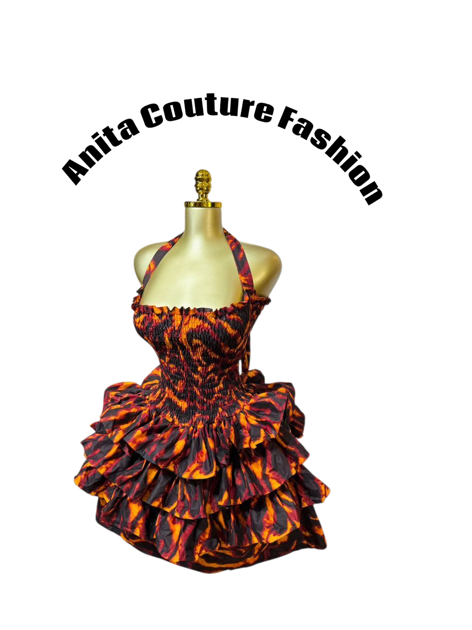 Red Ankara Ruffle Dress