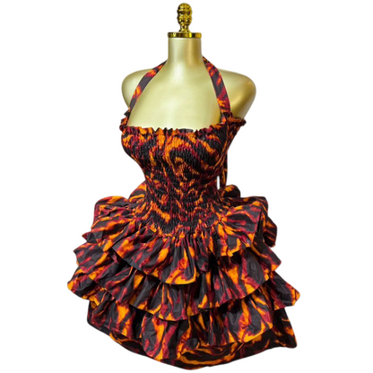 Red Ankara Ruffle Dress