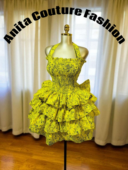 Yellow Ankara Ruffle Dress