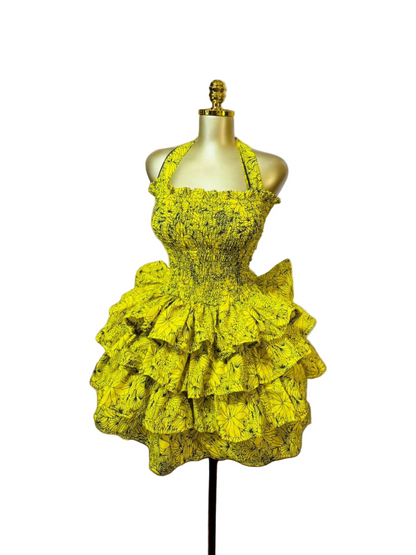 Yellow Ankara Ruffle Dress