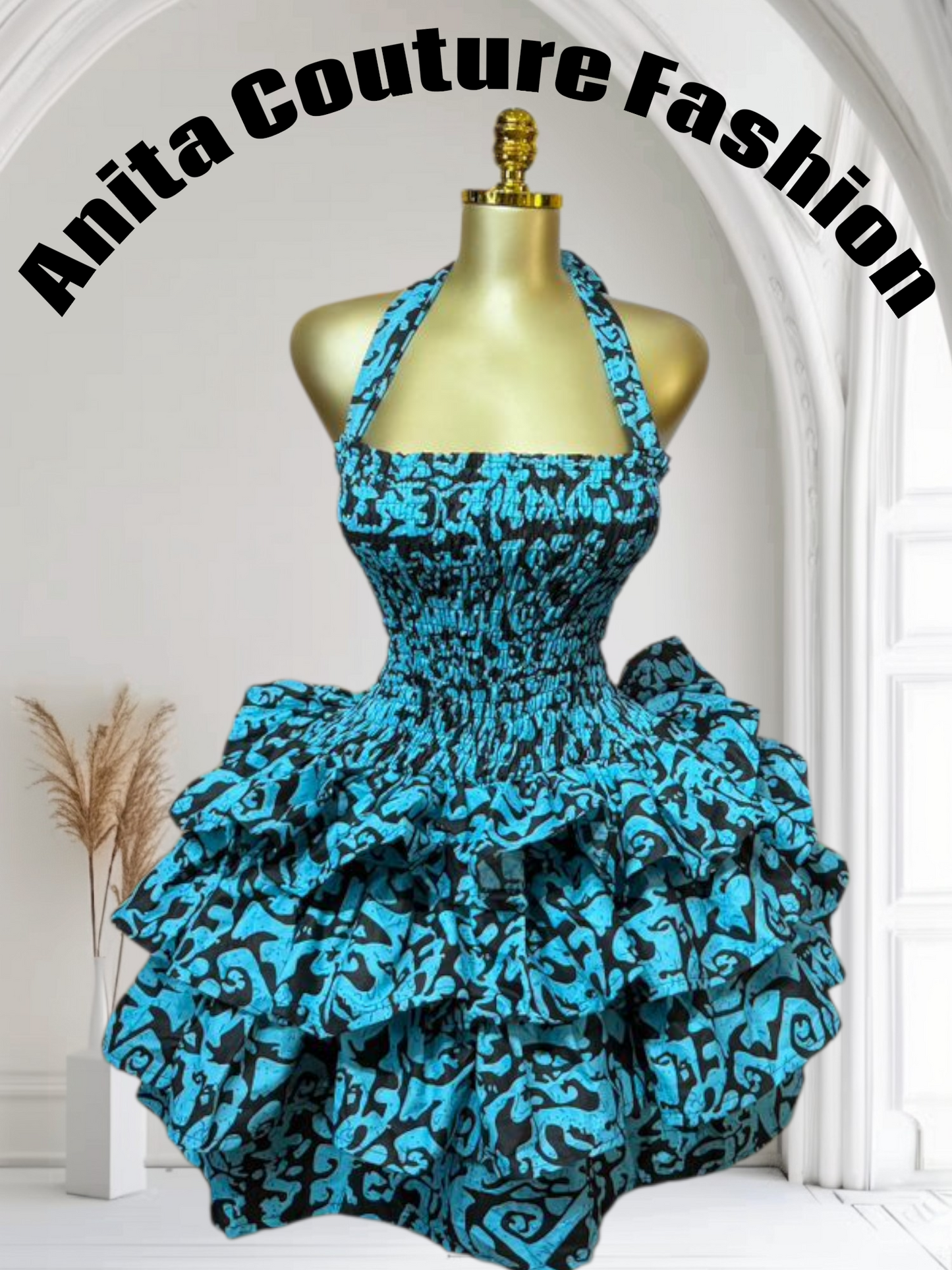 Blue Ankara Ruffle Dress